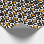 Halloween Black White Orange Harlequin Pattern ラッピングペーパー (角)
