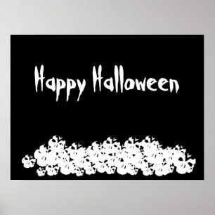Halloween black white skulls pile custom text ポスター