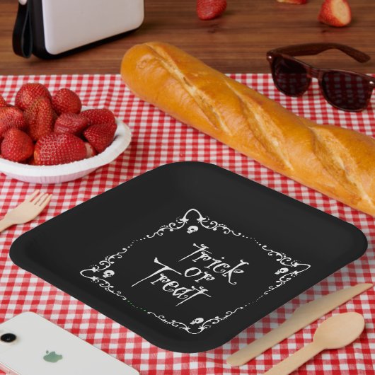 Halloween Black & White Trick or Treat ペーパープレート (ピクニック)