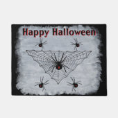 Halloween Black Widow Spiders in Web Rustic White ドアマット (正面)