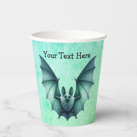 Halloween Blue Green Flying Bat Furry Body 紙コップ (正面)