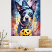 Halloween Blue Heeler With Pumpkins Scary ポスター (キッチン)