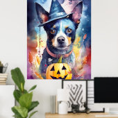 Halloween Blue Heeler With Pumpkins Scary ポスター (ホームオフィス)