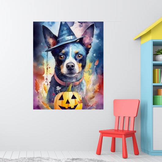 Halloween Blue Heeler With Pumpkins Scary ポスター (子ども部屋1)