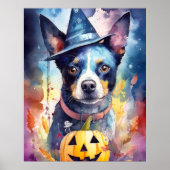 Halloween Blue Heeler With Pumpkins Scary ポスター (正面)