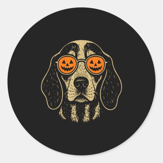 Halloween Bluetick Coonhound Dog With Pumpkin Gles ラウンドシール (正面)