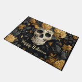 Halloween Bone White Skull with Golden Marigolds ドアマット (アングル)