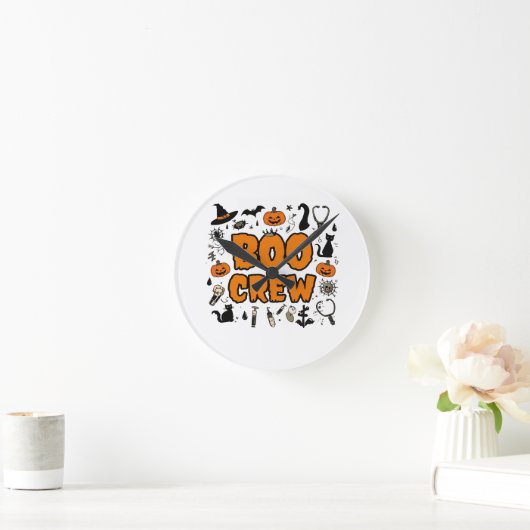 Halloween Boo Crew Clock – Playful Ghost Home Deco ラウンド壁時計 (ホーム)