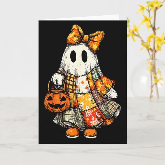 Halloween Boo Ghost Patchwork Quilter Quilting Sew カード (黄色い花)