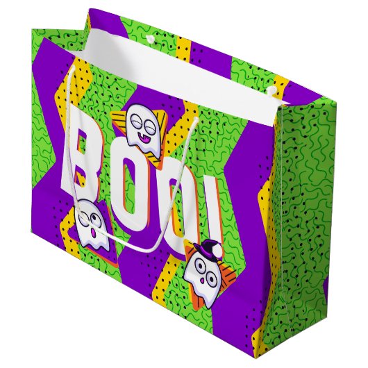 Halloween BOO Ghosts Green Party Bag ラージペーパーバッグ (正面アングル)
