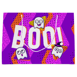 Halloween BOO Ghosts Purple Party Bag ラージペーパーバッグ