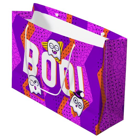 Halloween BOO Ghosts Purple Party Bag ラージペーパーバッグ (正面アングル)