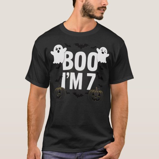 Halloween Boo I'm 7 Years Old Pumpkin Ghost Bat Ki Tシャツ (正面)