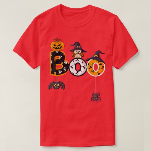Halloween Boo Owl With Witch Hat Spiders Boys Girl Tシャツ (デザイン正面)