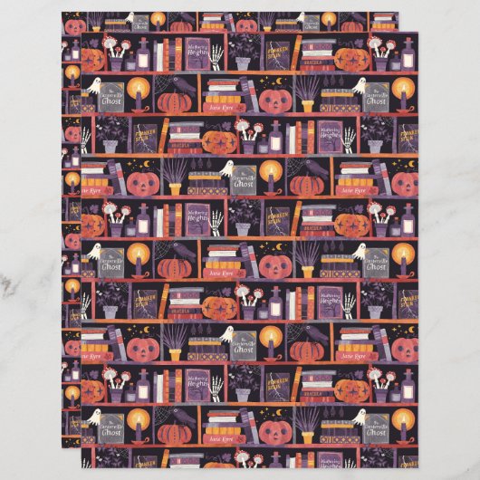 Halloween Bookshelf Scrapbook Paper (正面/裏面)