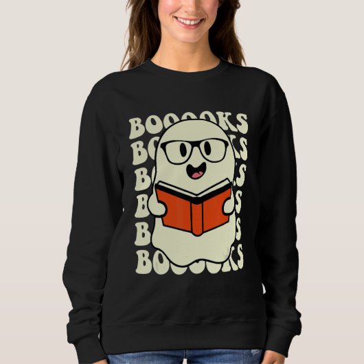Halloween Booooks Cute Ghost Boo Reading Books Adu スウェットシャツ (正面)
