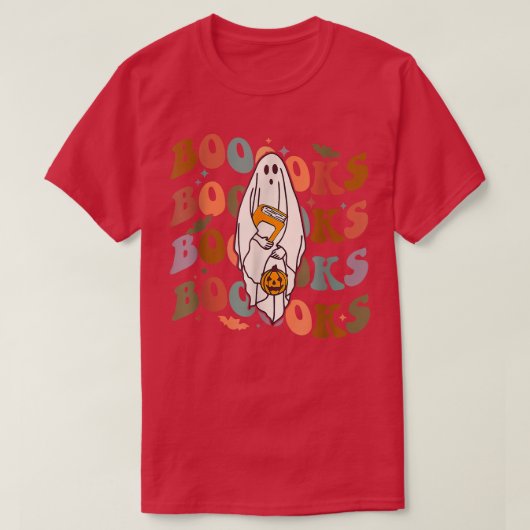 Halloween Booooks Cute Ghost Boo Reading Books Adu Tシャツ (デザイン正面)