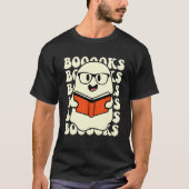 Halloween Booooks Cute Ghost Boo Reading Books Adu Tシャツ (正面)