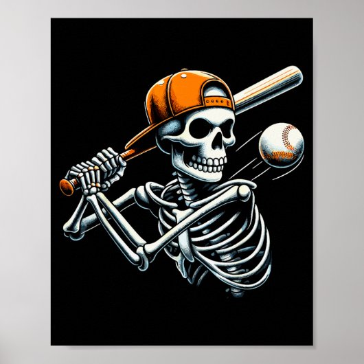 Halloween Boys Batting Skeleton Baseball  ポスター (正面)