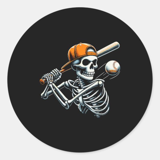 Halloween Boys Batting Skeleton Baseball  ラウンドシール (正面)