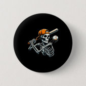Halloween Boys Batting Skeleton Baseball 缶バッジ (正面)