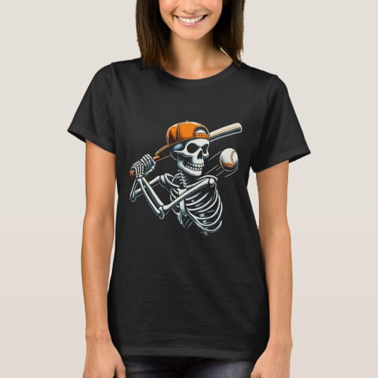Halloween Boys Batting Skeleton Baseball  Tシャツ (正面)