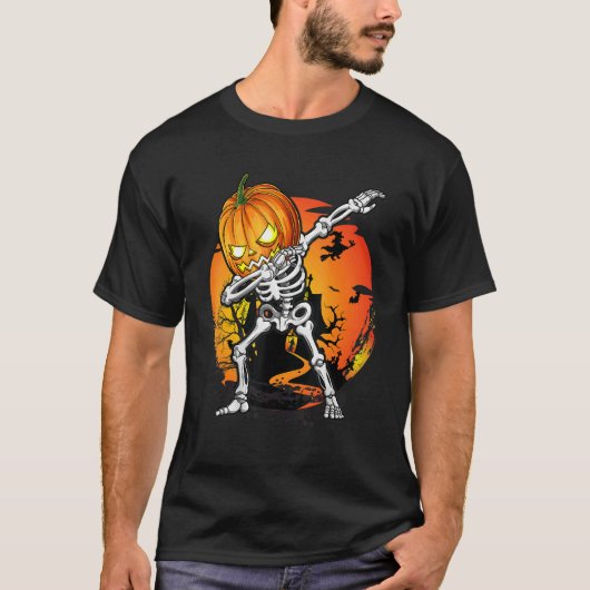 Halloween Boys Dabbing Skeleton Scary Pumpkin Jack Tシャツ (正面)