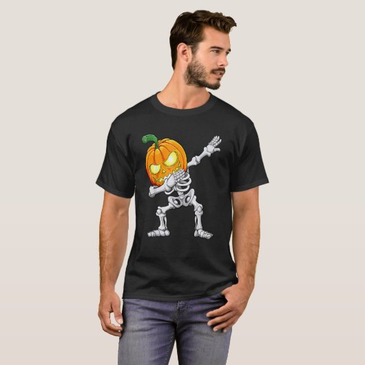 Halloween Boys Dabbing Skeleton Scary Pumpkin Jack Tシャツ (正面フル)