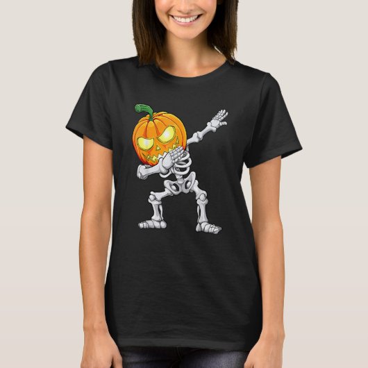 Halloween Boys Dabbing Skeleton Scary Pumpkin Jack Tシャツ (正面)