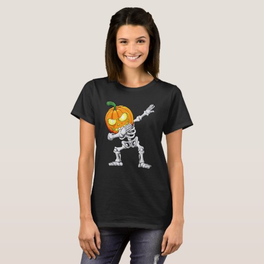 Halloween Boys Dabbing Skeleton Scary Pumpkin Jack Tシャツ (正面フル)