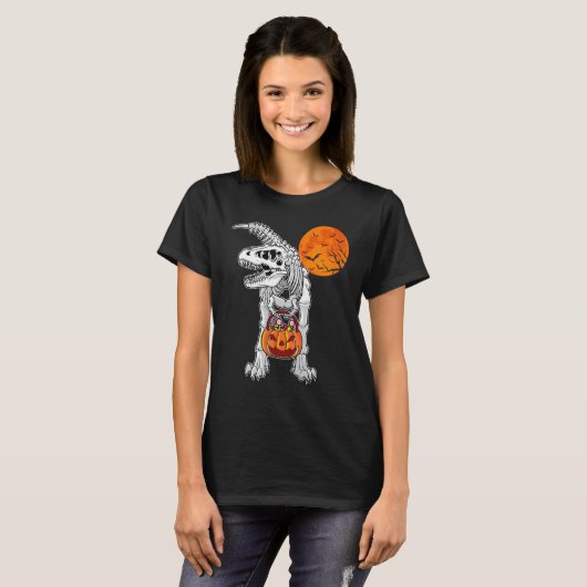 Halloween Boys Dinosaur Skeleton Rex Scary Pumpkin Tシャツ (正面フル)