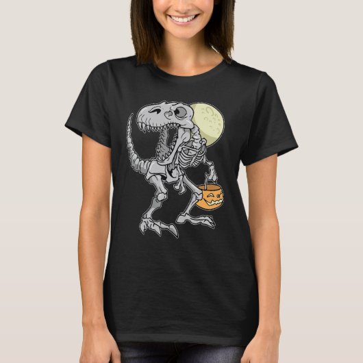Halloween Boys Dinosaur Skeleton rex Scary Pumpkin Tシャツ (正面)