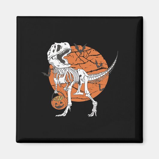 Halloween Boys Dinosaur Skeleton T Rex Scary Pumpk マグネット (正面)