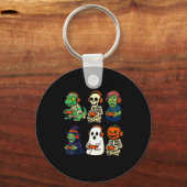 Halloween Boys Kids Gamer Dinosaur Skeleton Ghost  キーホルダー (正面)