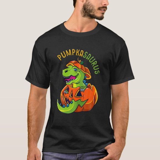 Halloween Boys Men Pumpkasaurus Dinosaur Pumpkin F Tシャツ (正面)