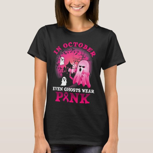 halloween breast cancer pink ghost T-Shirt Tシャツ (正面)