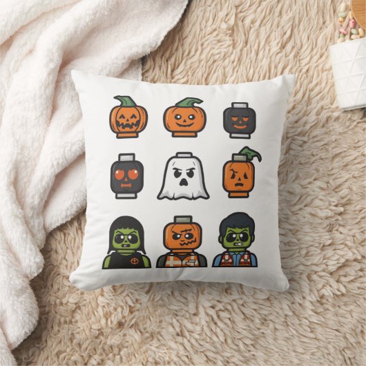 Halloween Brick Head Monster Throw Pillow クッション (ブランケット)