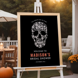 Halloween Bridal Shower Skull Welcome Sign ポスター