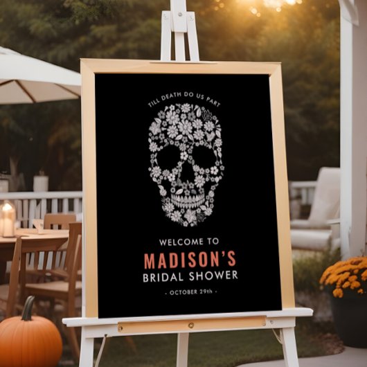 Halloween Bridal Shower Skull Welcome Sign ポスター