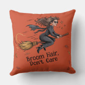 Halloween "Broom Hair, Don't Care" Throw Pillow クッション (裏面)
