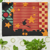 Halloween Broom Ride Over Starry City Tea Towel キッチンタオル (折り畳み)