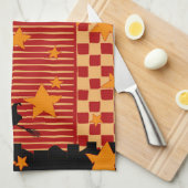 Halloween Broom Ride Over Starry City Tea Towel キッチンタオル (四つ折り)