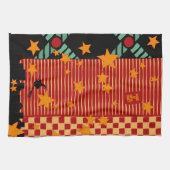 Halloween Broom Ride Over Starry City Tea Towel キッチンタオル (横)