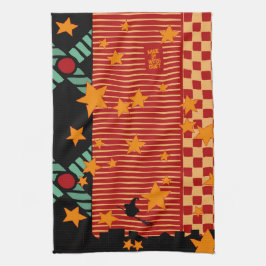 Halloween Broom Ride Over Starry City Tea Towel キッチンタオル