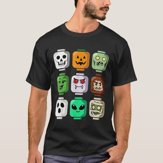 Halloween Building Brick Head Pumpkin Ghost Zombie Tシャツ (正面)