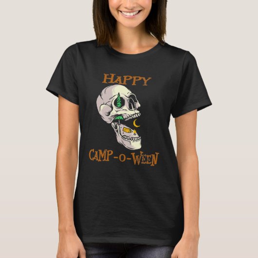 Halloween Camping Skull Camper Camp Outdoors Skele Tシャツ (正面)