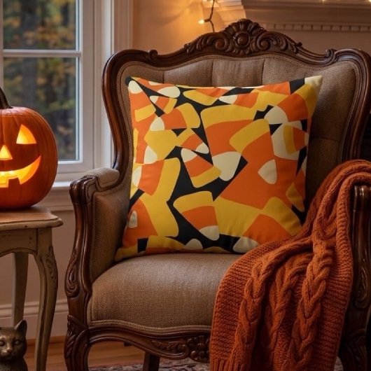Halloween Candy Corn Seamless Pattern クッション
