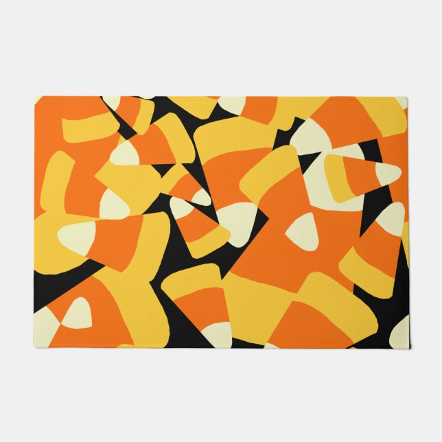 Halloween Candy Corn Seamless Pattern ドアマット (正面)