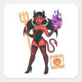 Halloween Cartoon Succubus – Dark & Playful スクエアシール (正面)