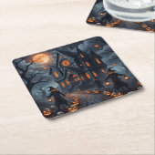 Halloween castillo embrujado スクエアペーパーコースター (アングル)